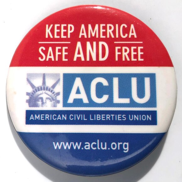 vintage ACLU American Civil Liberties Union Pinback Button America Safe and Free - Picture 1 of 3